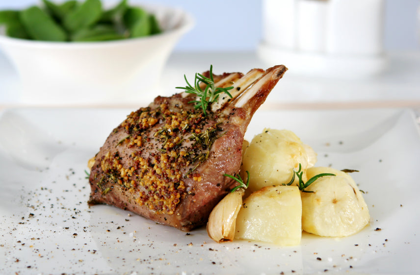 Roast Rack Of Lamb With A Mustard Crust