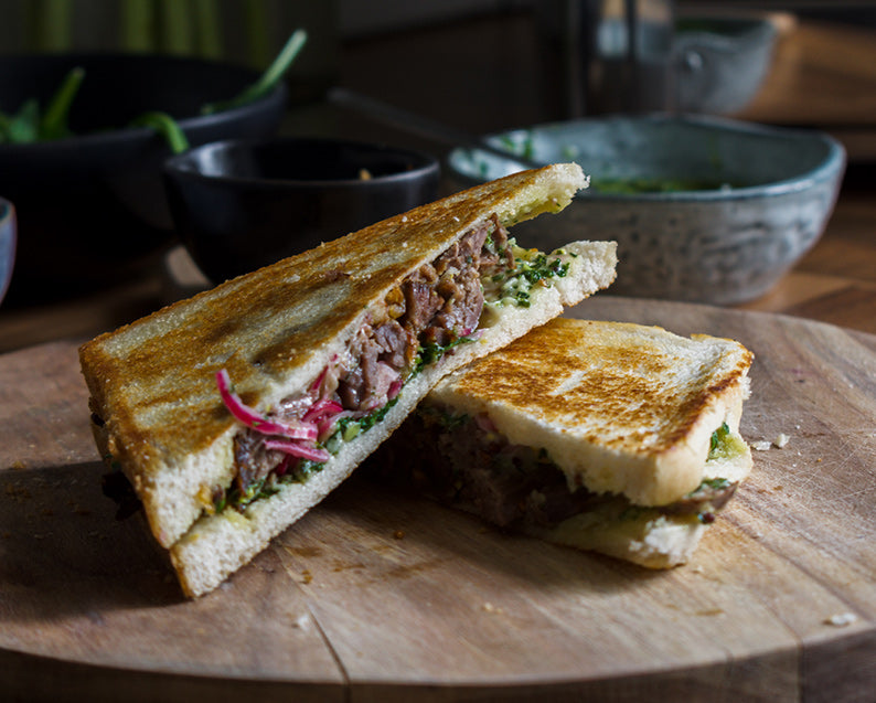 Spring Toastie with Lamb, Mint and Pickled Onion