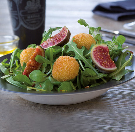 Maille's Mixed Leaf Salad with Figs and Mozzarella Fritters