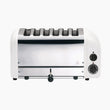 White toaster with silver accents and black knobs on a white background_thumb_1